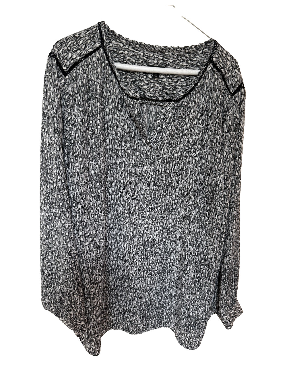 Talbots Grey/Black/White Abstract Print Blouse Size 2X Workwear Office Crochet